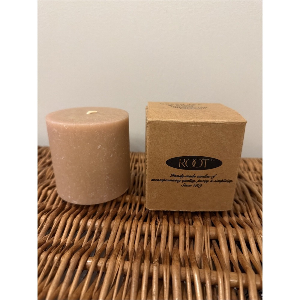 Root Timberline Pillar Candle 3 X 3 Green Tea & Rose NIB Made USA Family Made OH